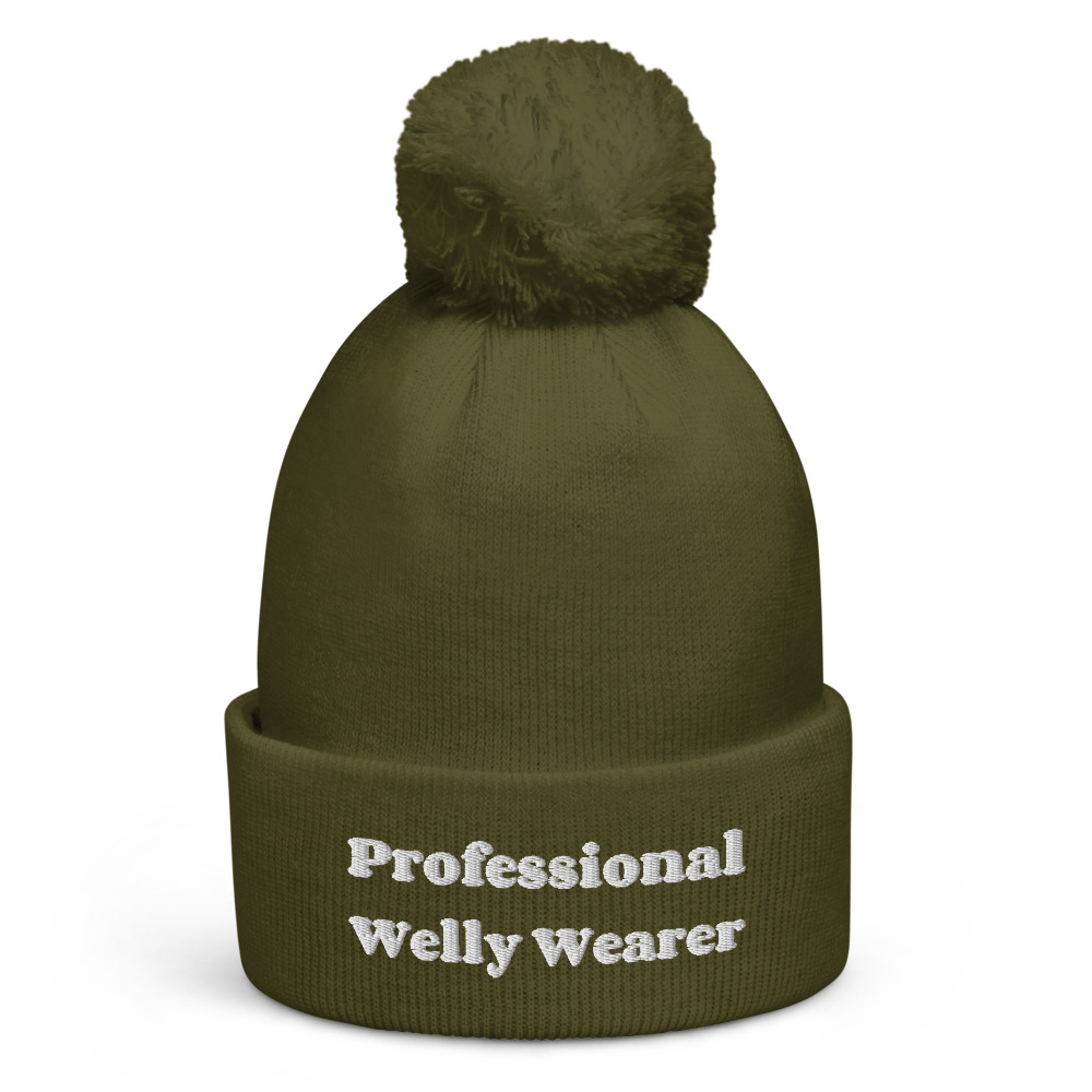 Professional Welly Wearer pom-pom beanie in moss green