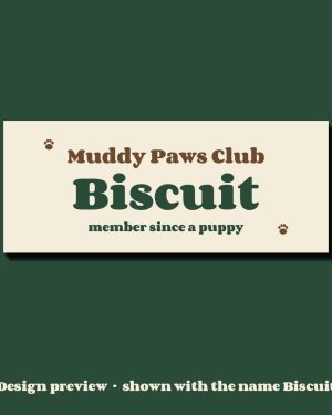 Muddy Paws Club Mug – design preview with the name Biscuit